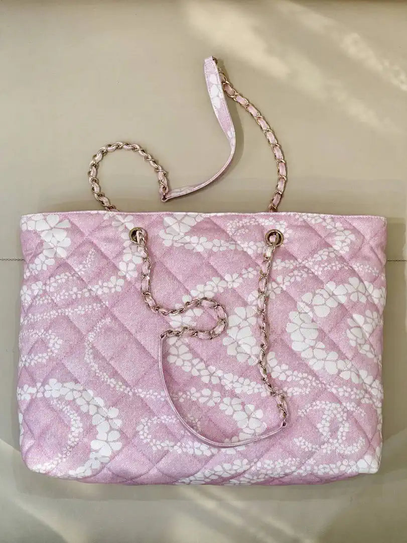Chanel Beach Fabric Printed Pattern Shopping Bag AS5429 Pink