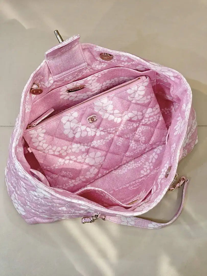 Chanel Beach Fabric Printed Pattern Shopping Bag AS5429 Pink