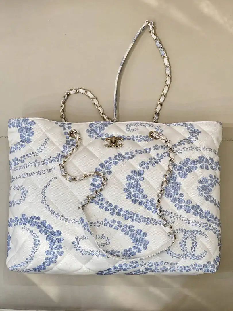 Chanel Beach Fabric Printed Pattern Shopping Bag AS5429 Blue