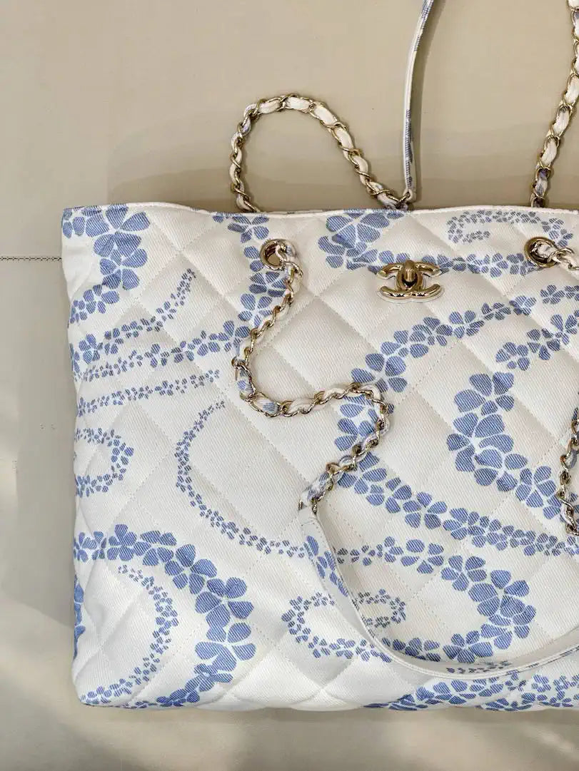 Chanel Beach Fabric Printed Pattern Shopping Bag AS5429 Blue
