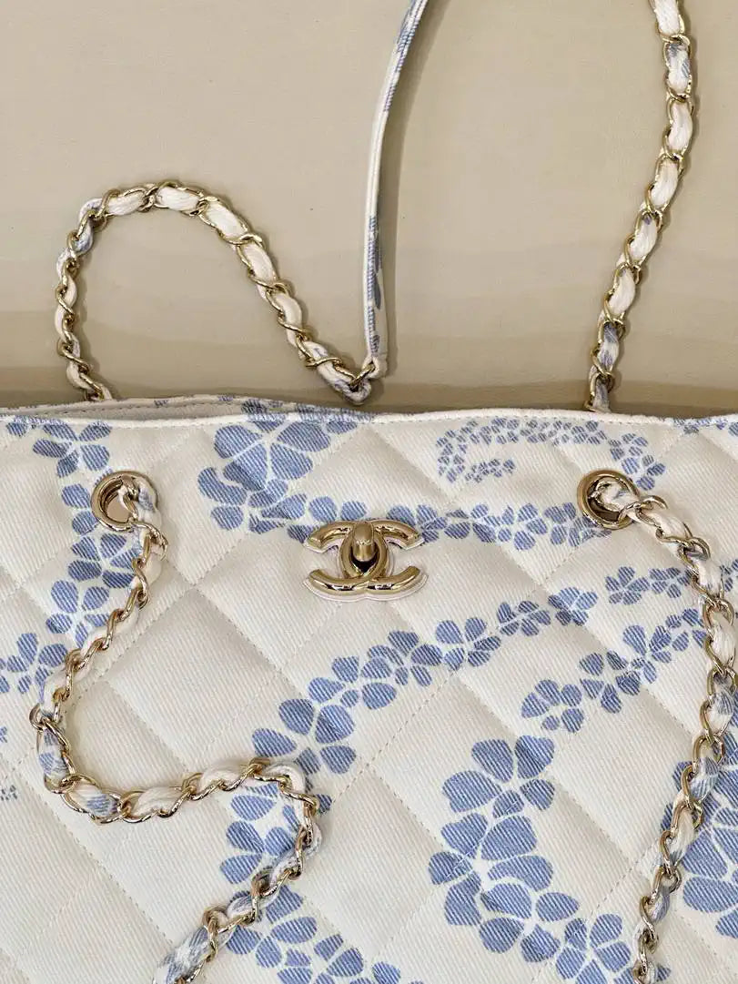 Chanel Beach Fabric Printed Pattern Shopping Bag AS5429 Blue