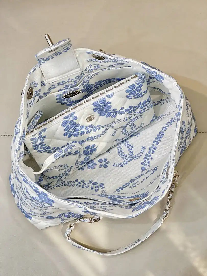 Chanel Beach Fabric Printed Pattern Shopping Bag AS5429 Blue