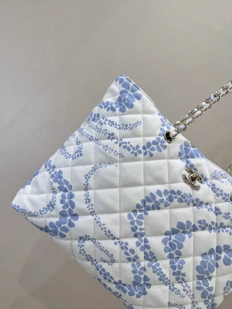 Chanel Beach Fabric Printed Pattern Shopping Bag AS5429 Blue