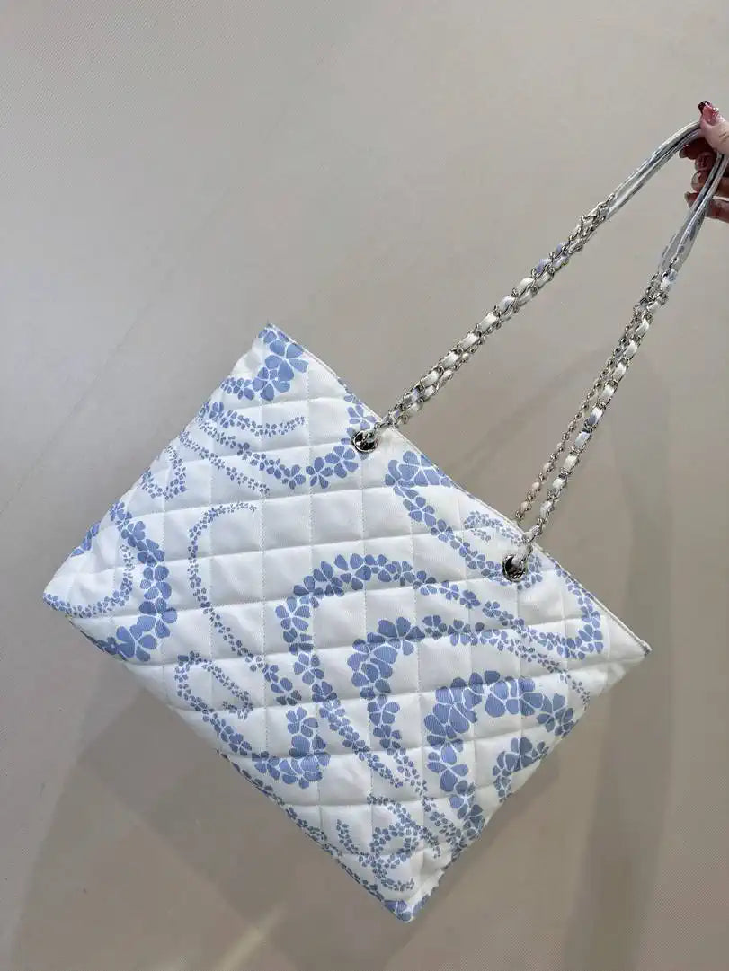 Chanel Beach Fabric Printed Pattern Shopping Bag AS5429 Blue