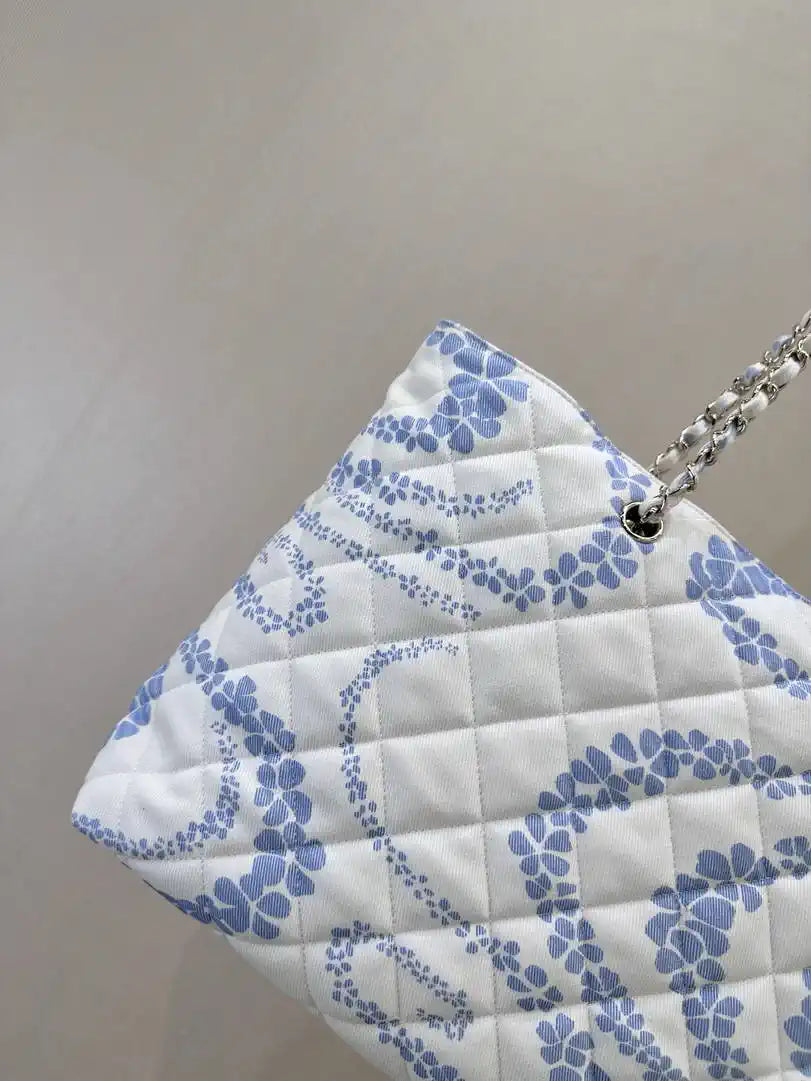 Chanel Beach Fabric Printed Pattern Shopping Bag AS5429 Blue