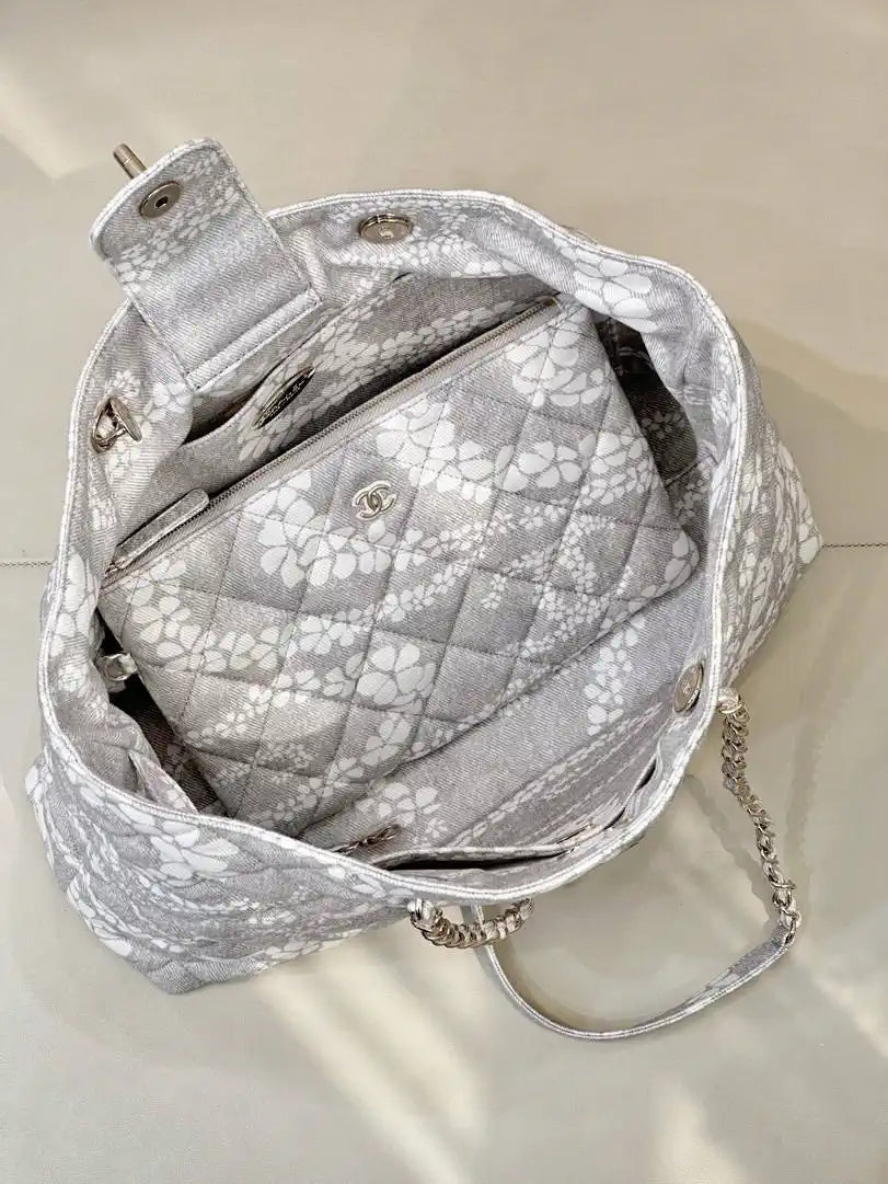 Chanel Beach Fabric Printed Pattern Shopping Bag AS5429 Gray