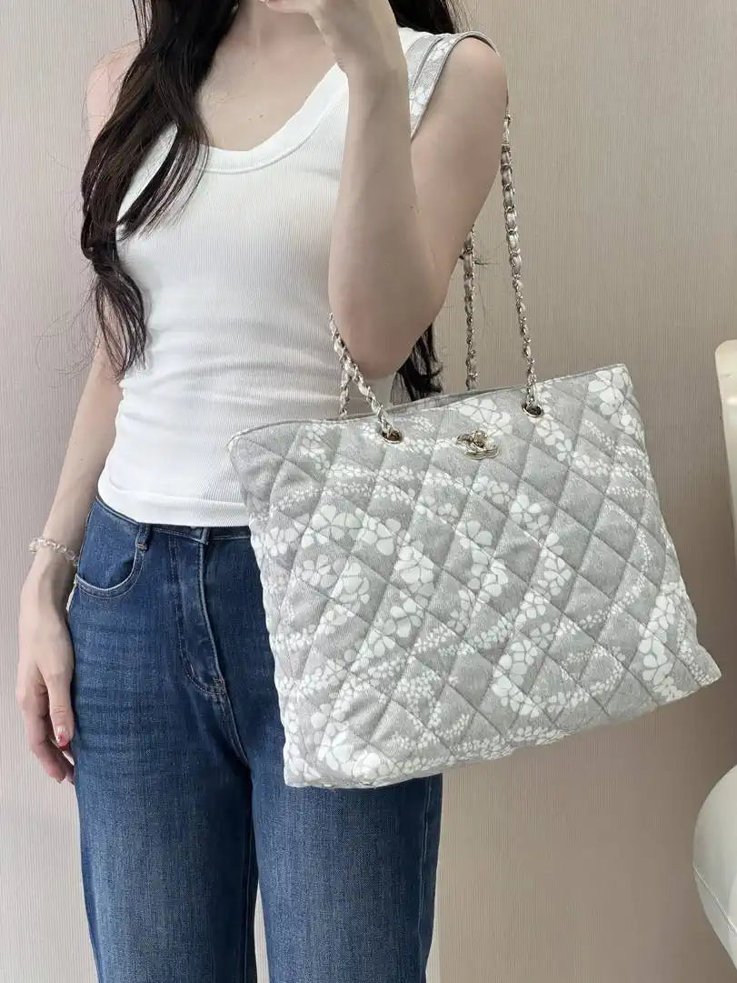 Chanel Beach Fabric Printed Pattern Shopping Bag AS5429 Gray
