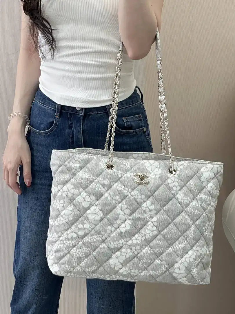 Chanel Beach Fabric Printed Pattern Shopping Bag AS5429 Gray