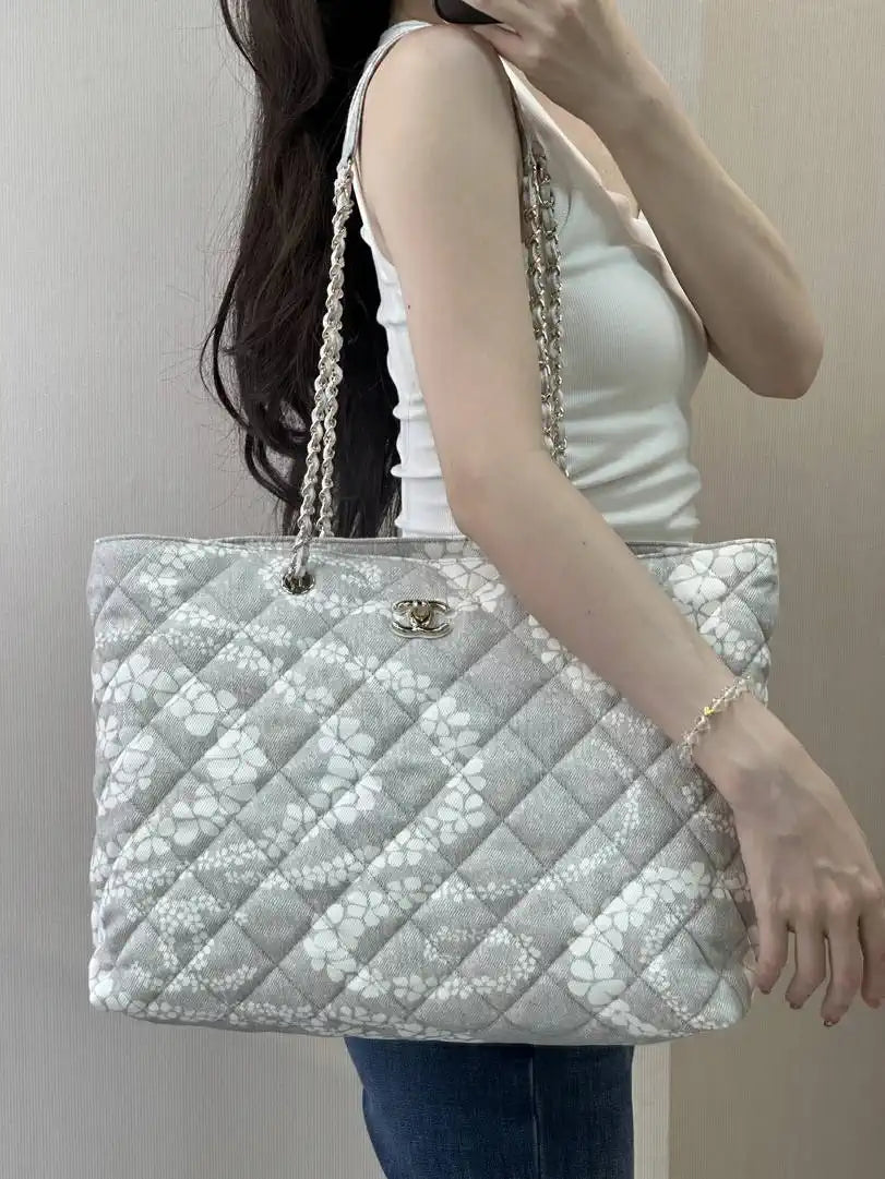 Chanel Beach Fabric Printed Pattern Shopping Bag AS5429 Gray