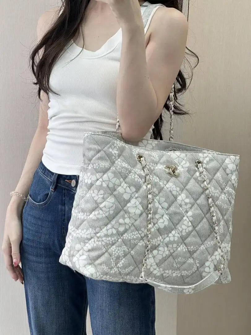 Chanel Beach Fabric Printed Pattern Shopping Bag AS5429 Gray