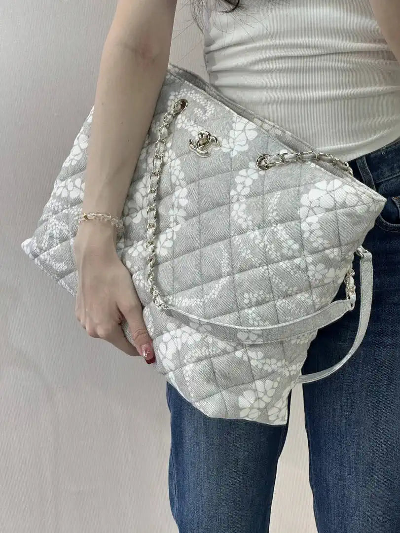 Chanel Beach Fabric Printed Pattern Shopping Bag AS5429 Gray
