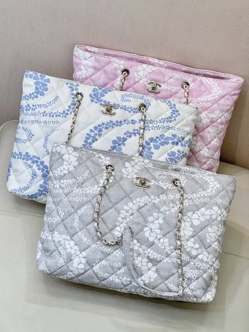 Chanel Beach Fabric Printed Pattern Shopping Bag AS5429 Gray