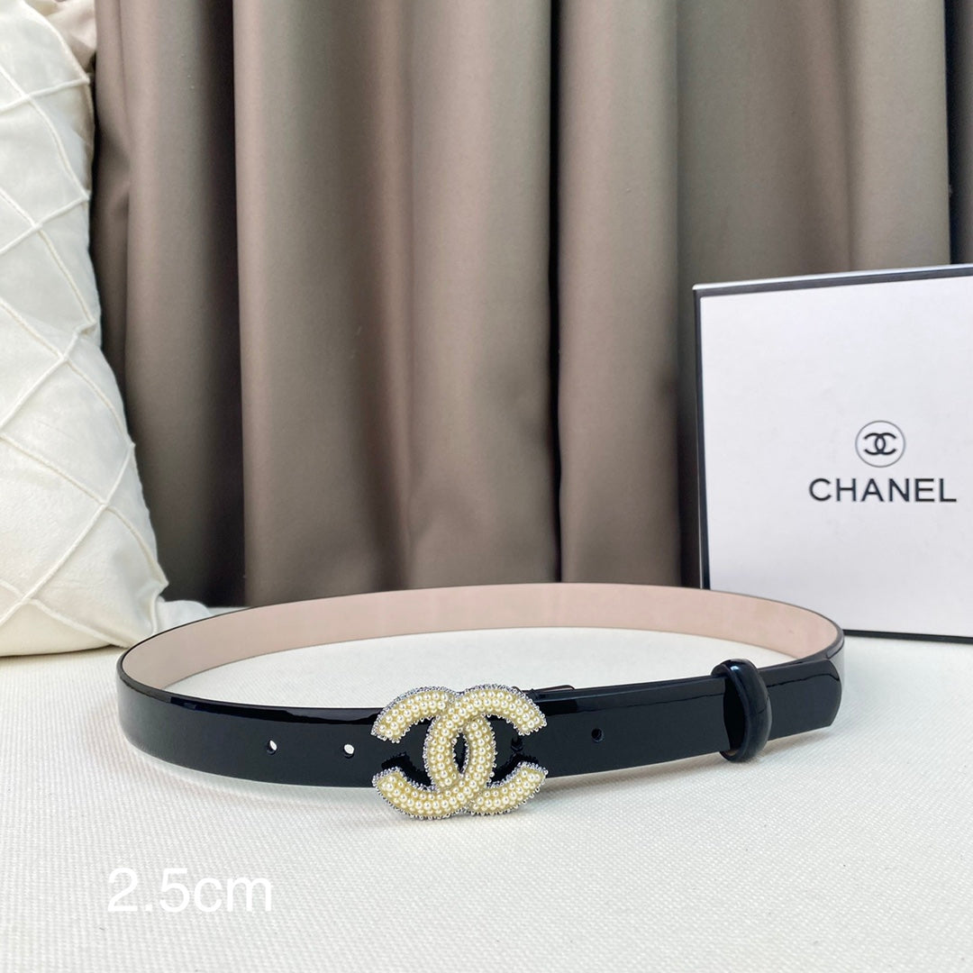 Chanel Belts Designer Patent Calfskin Gold-Tone Metal Resin Diamante wide 2.5CM AA0584 - Gold / 75--(90CM) - View 1
