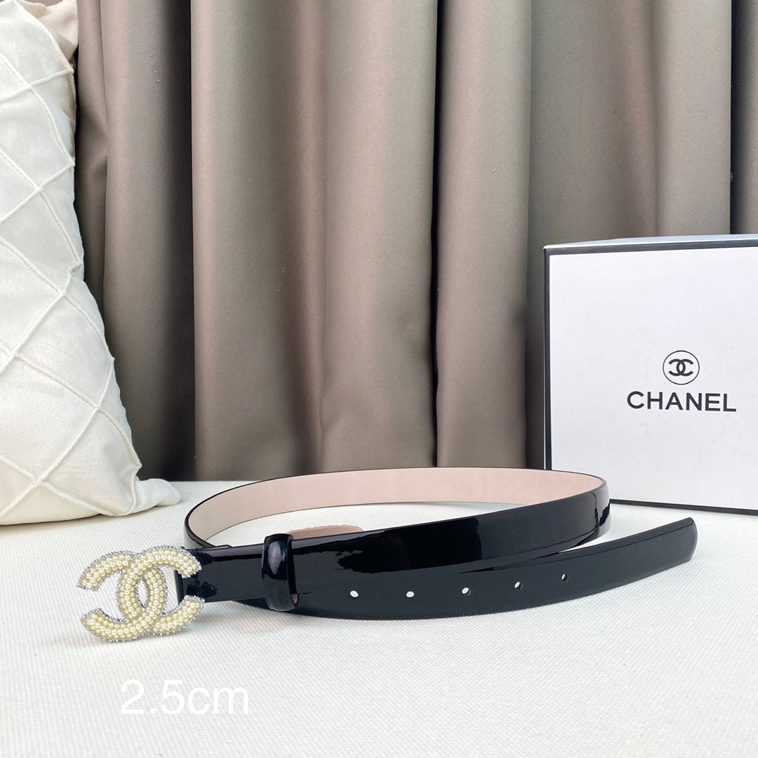 Chanel Belts Designer Patent Calfskin Gold-Tone Metal Resin Diamante wide 2.5CM AA0584