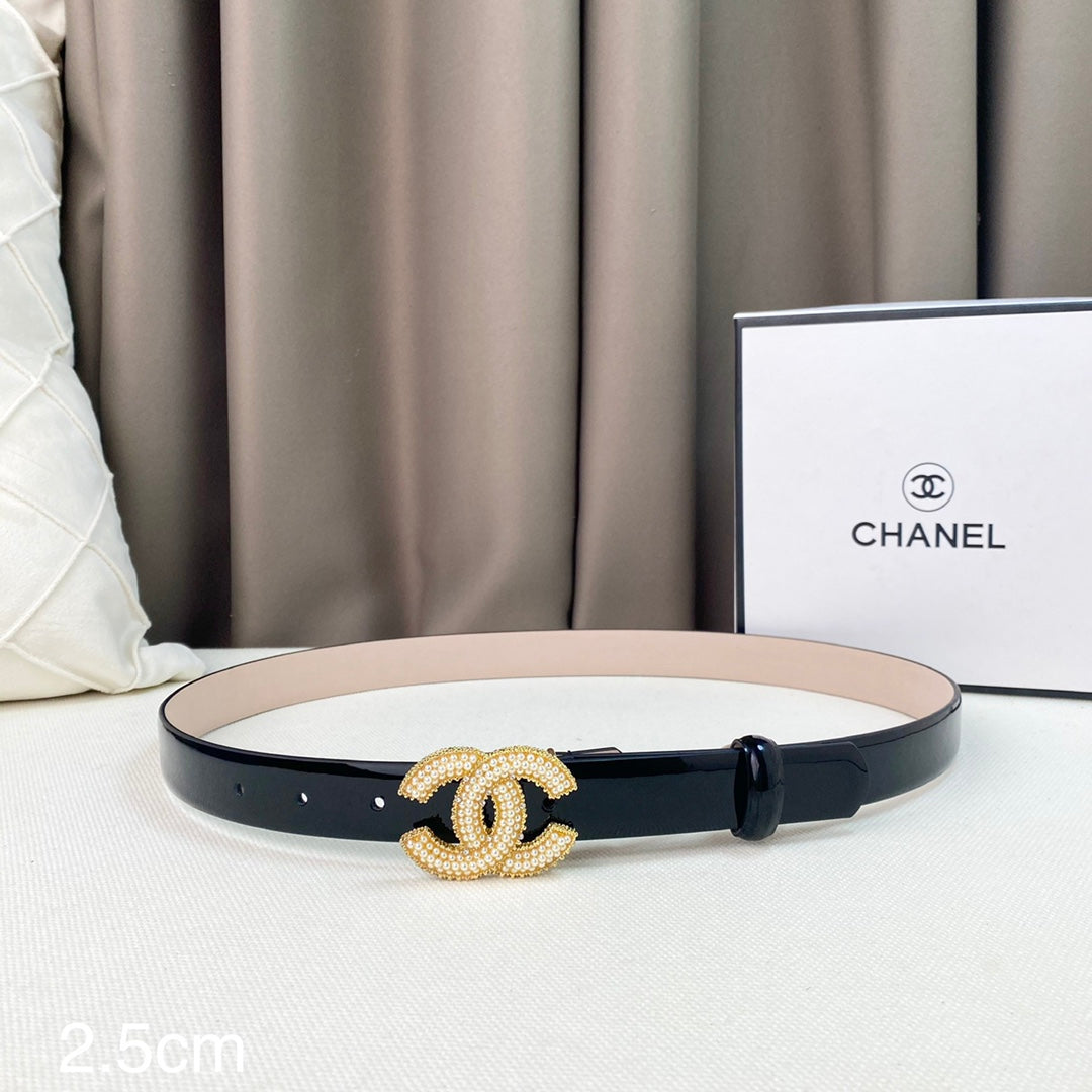 Chanel Belts Designer Patent Calfskin Gold-Tone Metal Resin Diamante wide 2.5CM AA0584