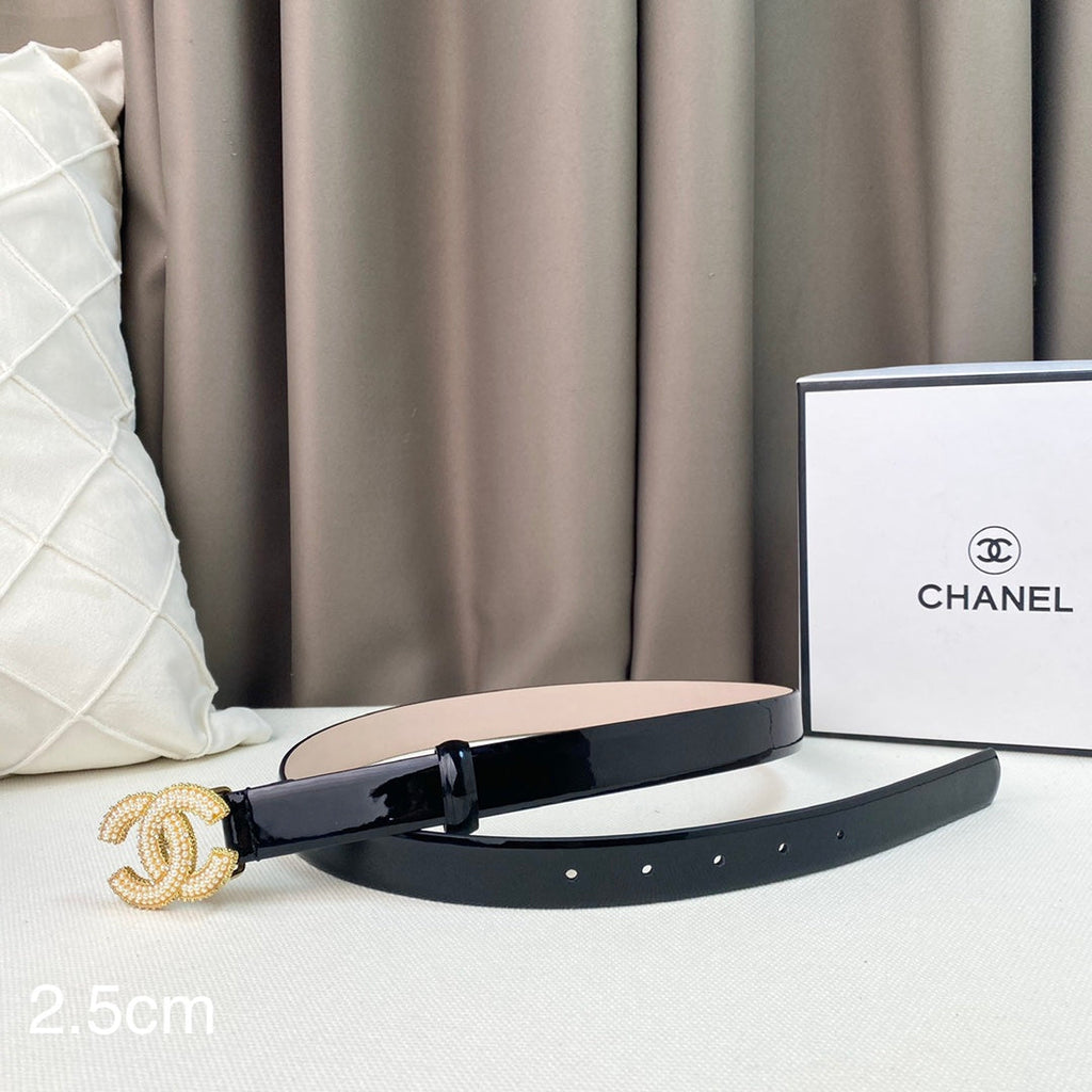 Chanel Belts Designer Patent Calfskin Gold-Tone Metal Resin Diamante wide 2.5CM AA0584