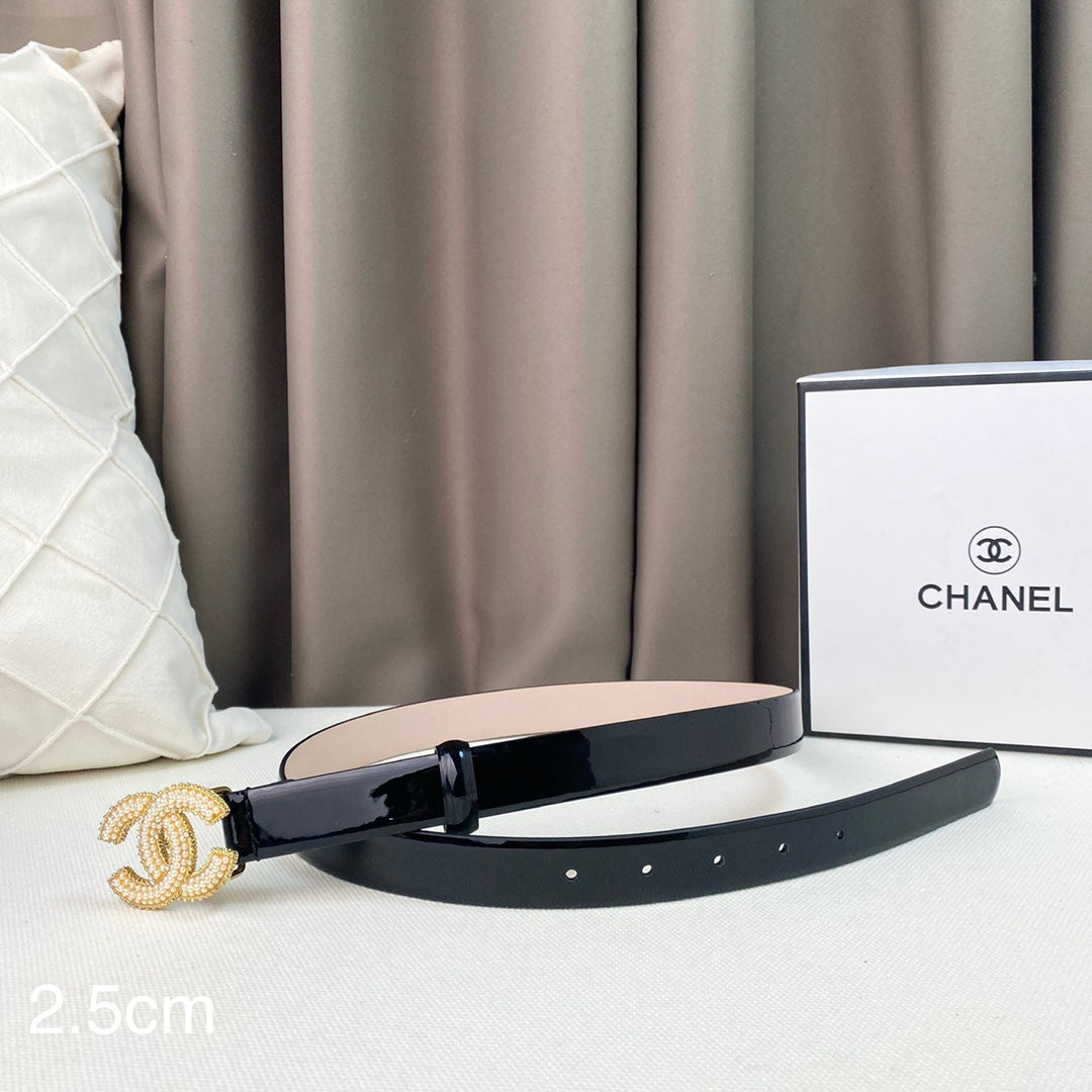 Chanel Belts Designer Patent Calfskin Gold-Tone Metal Resin Diamante wide 2.5CM AA0584