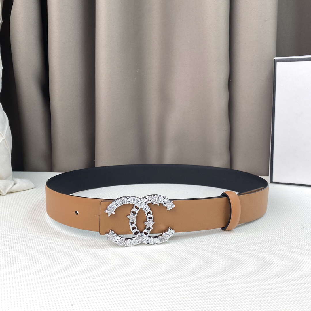 Chanel Belts Designer Calfskin Gold-Tone Metal Resin Diamante wide 3.0CM AA0580 - Gold / 75--(90CM) - View 1