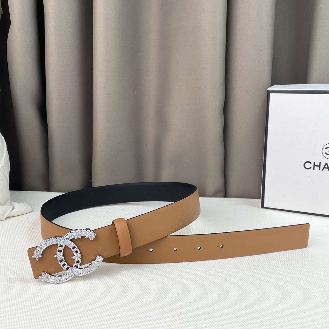 Chanel Belts Designer Calfskin Gold-Tone Metal Resin Diamante wide 3.0CM AA0580