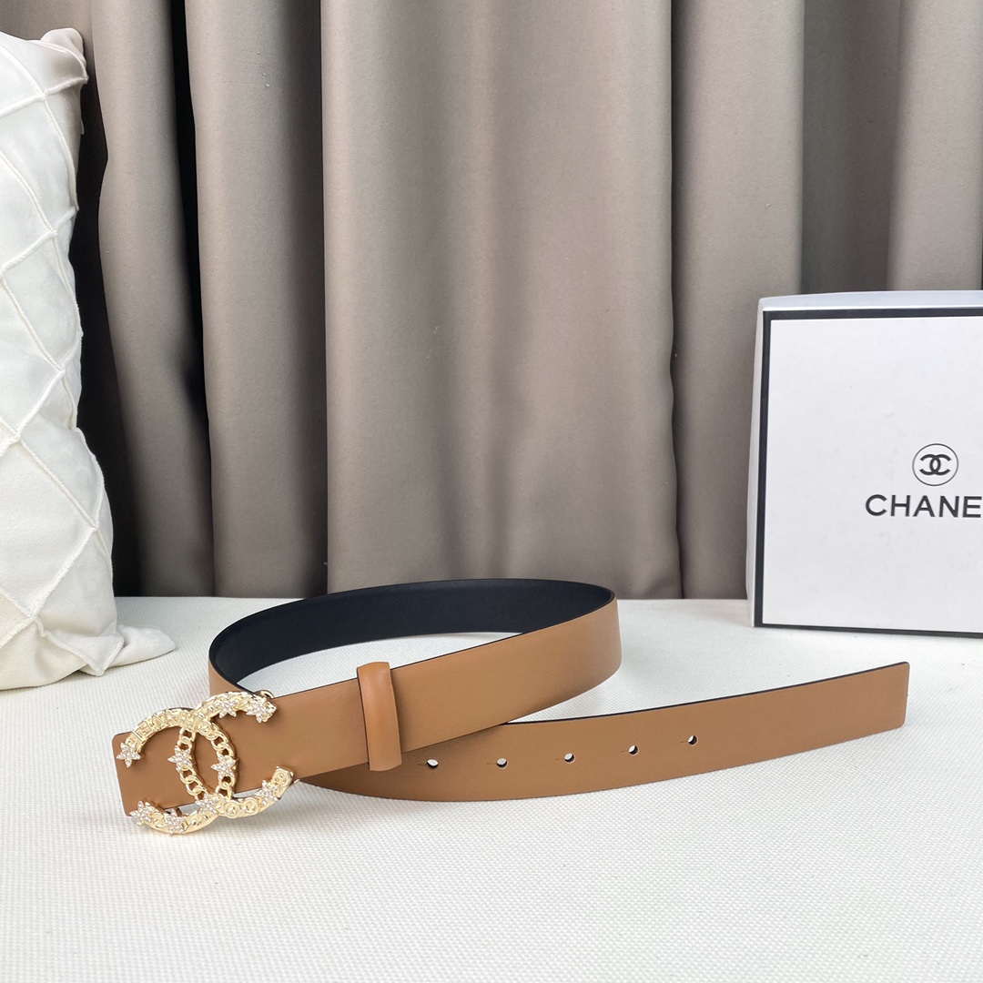 Chanel Belts Designer Calfskin Gold-Tone Metal Resin Diamante wide 3.0CM AA0580