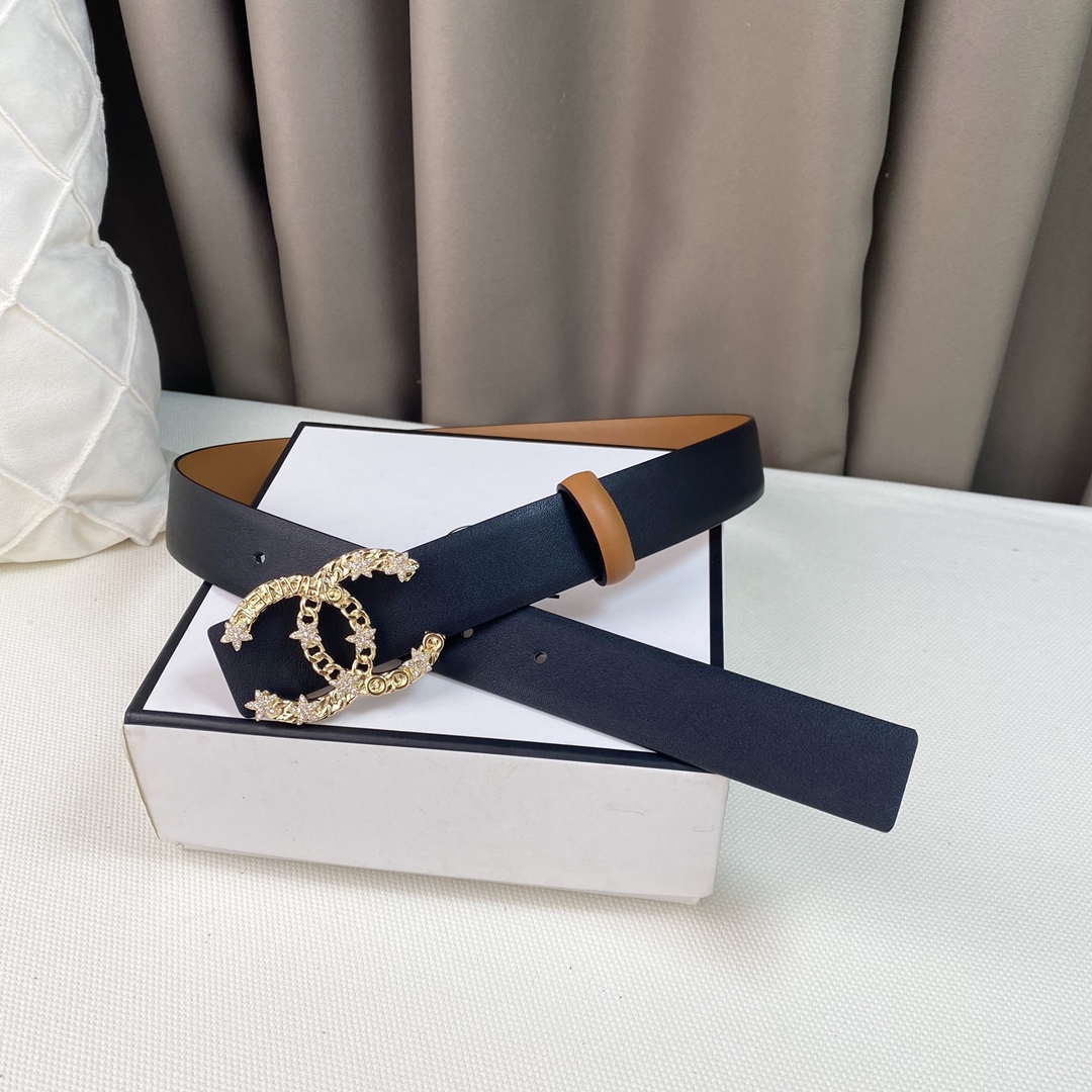 Chanel Belts Designer Calfskin Gold-Tone Metal Resin Diamante wide 3.0CM AA0580