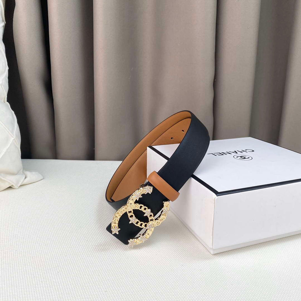 Chanel Belts Designer Calfskin Gold-Tone Metal Resin Diamante wide 3.0CM AA0580