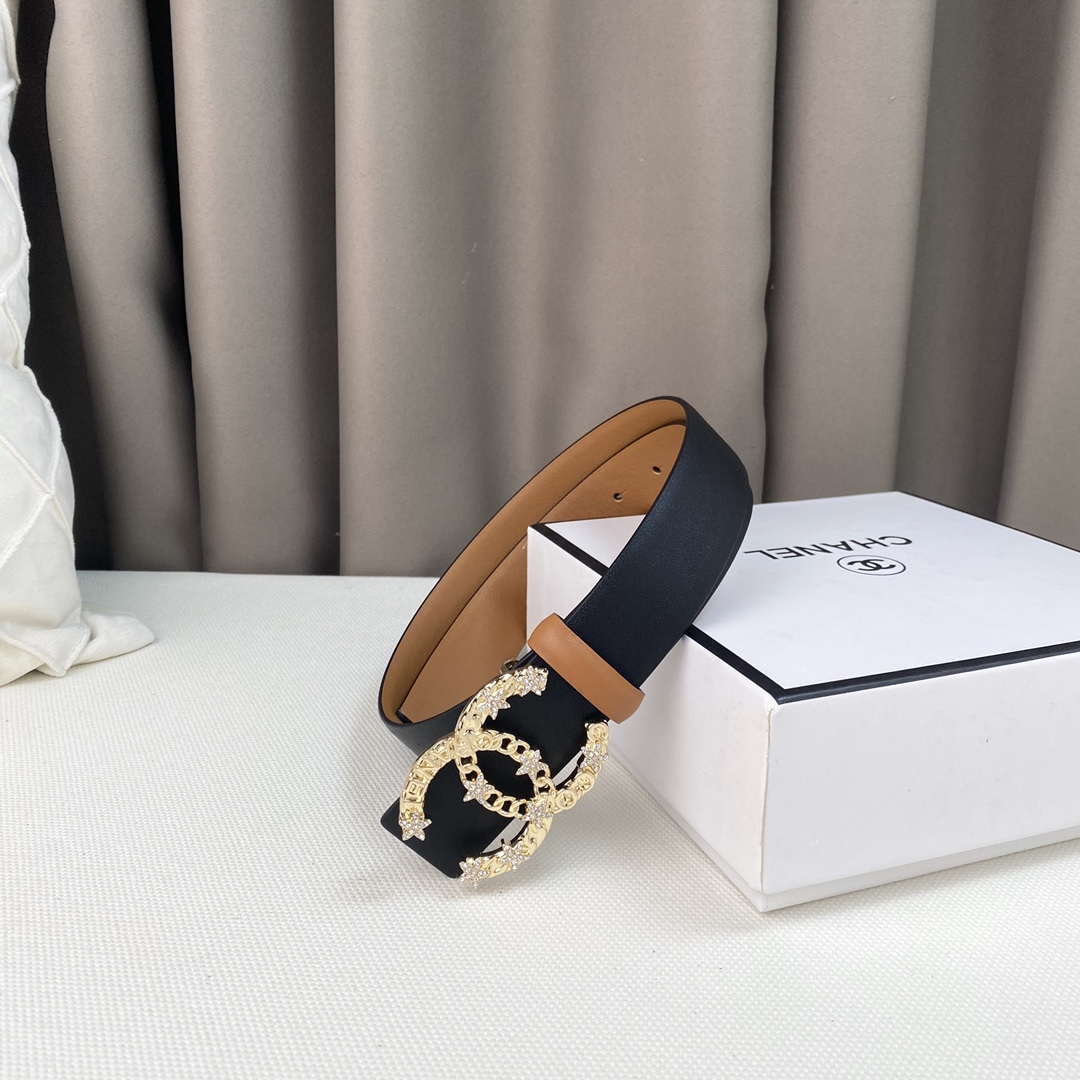 Chanel Belts Designer Calfskin Gold-Tone Metal Resin Diamante wide 3.0CM AA0580