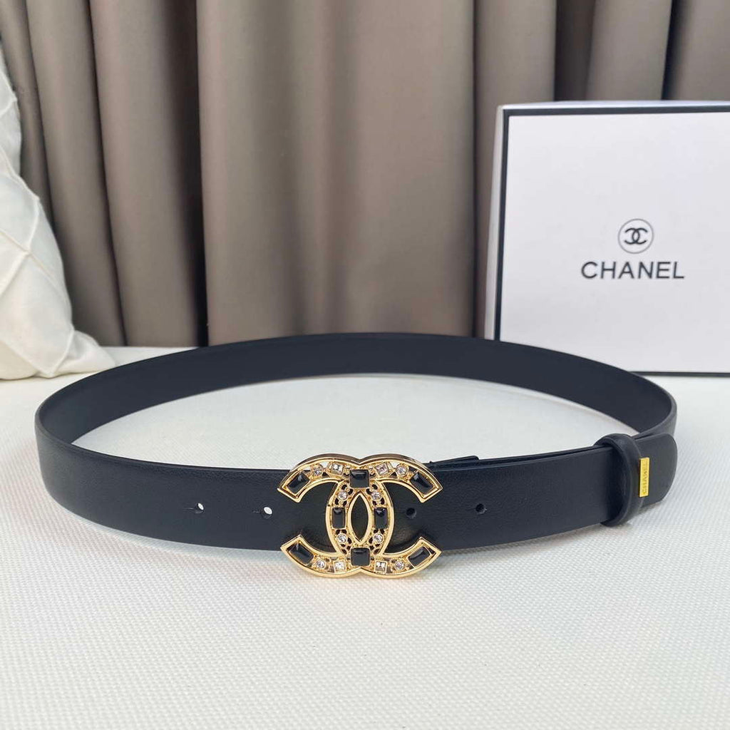Chanel Belts Designer Calfskin Gold-Tone Metal Resin Diamante wide 3.0CM AA0582