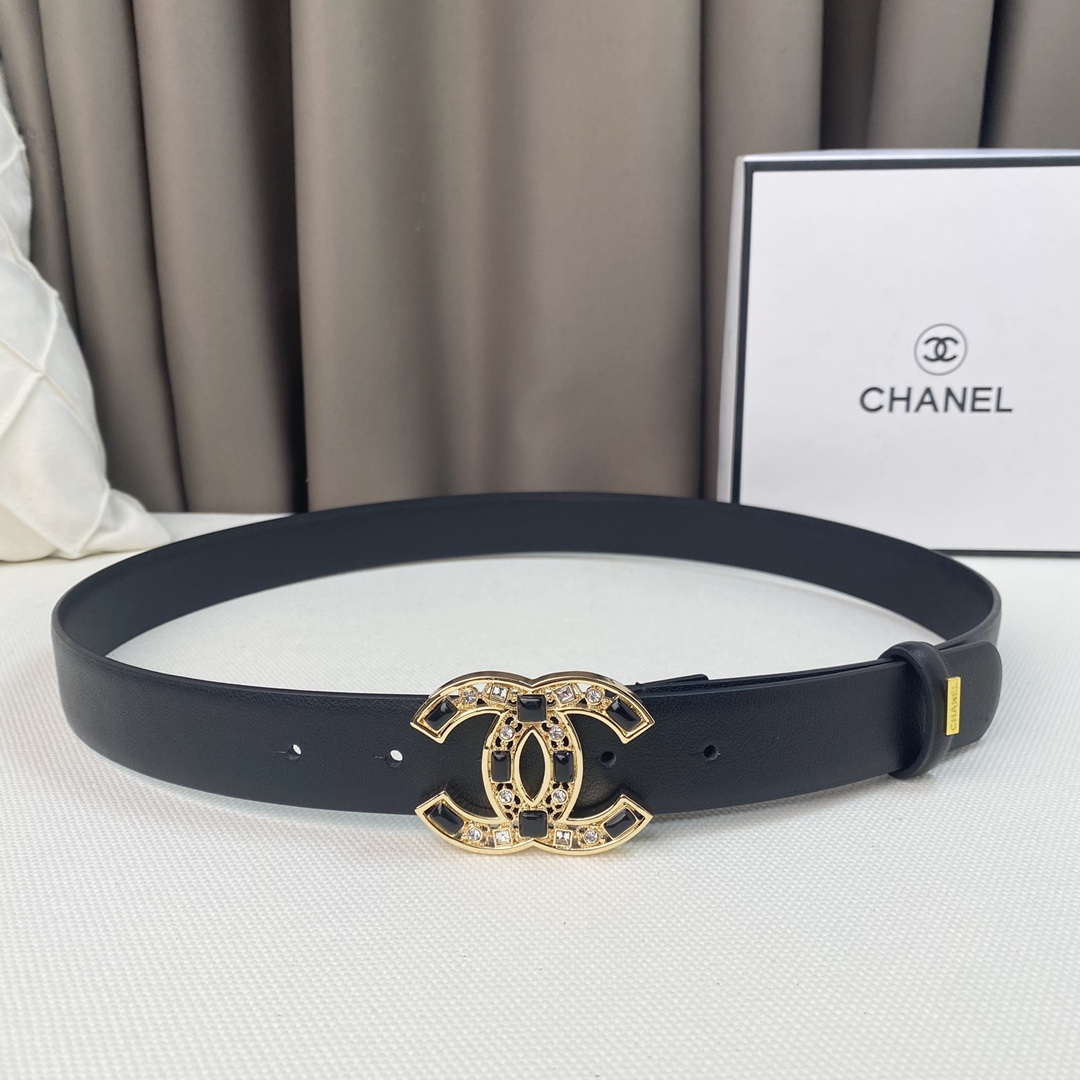 Chanel Belts Designer Calfskin Gold-Tone Metal Resin Diamante wide 3.0CM AA0582 - Gold / 75--(90CM) - View 1