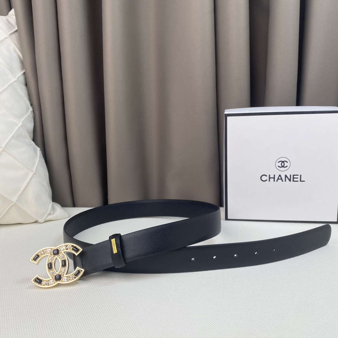 Chanel Belts Designer Calfskin Gold-Tone Metal Resin Diamante wide 3.0CM AA0582
