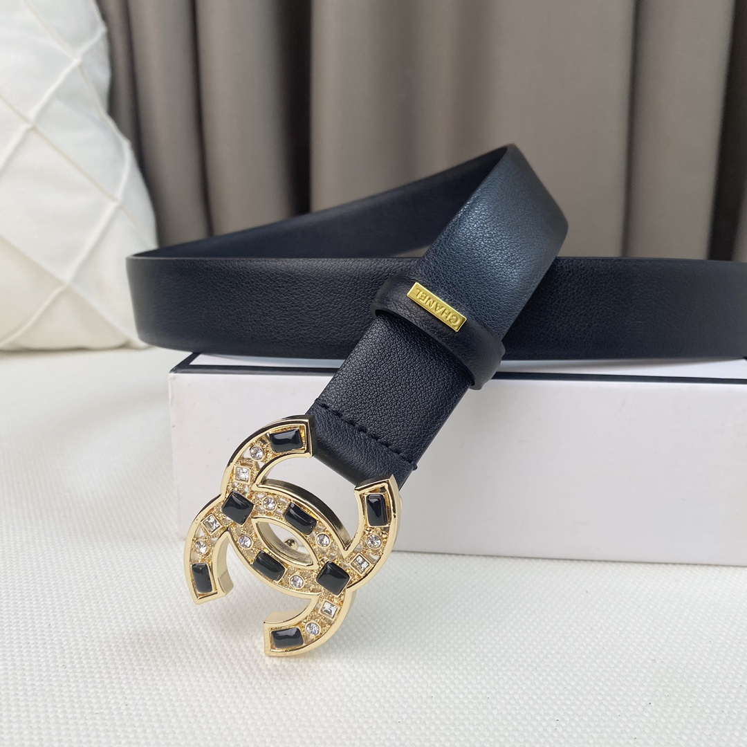 Chanel Belts Designer Calfskin Gold-Tone Metal Resin Diamante wide 3.0CM AA0582