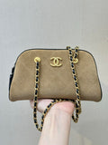 Chanel Boston Bowling Bag  With Handel Suede Calfskin & Gold-Tone Metal  AS5185 Dark Beige