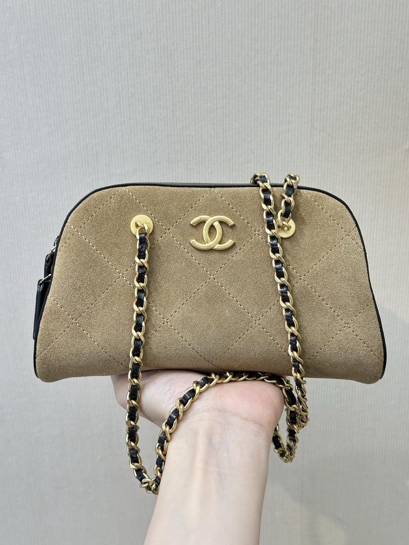 Chanel Boston Bowling Bag  With Handel Suede Calfskin & Gold-Tone Metal  AS5185 Dark Beige - Default Title - View 1