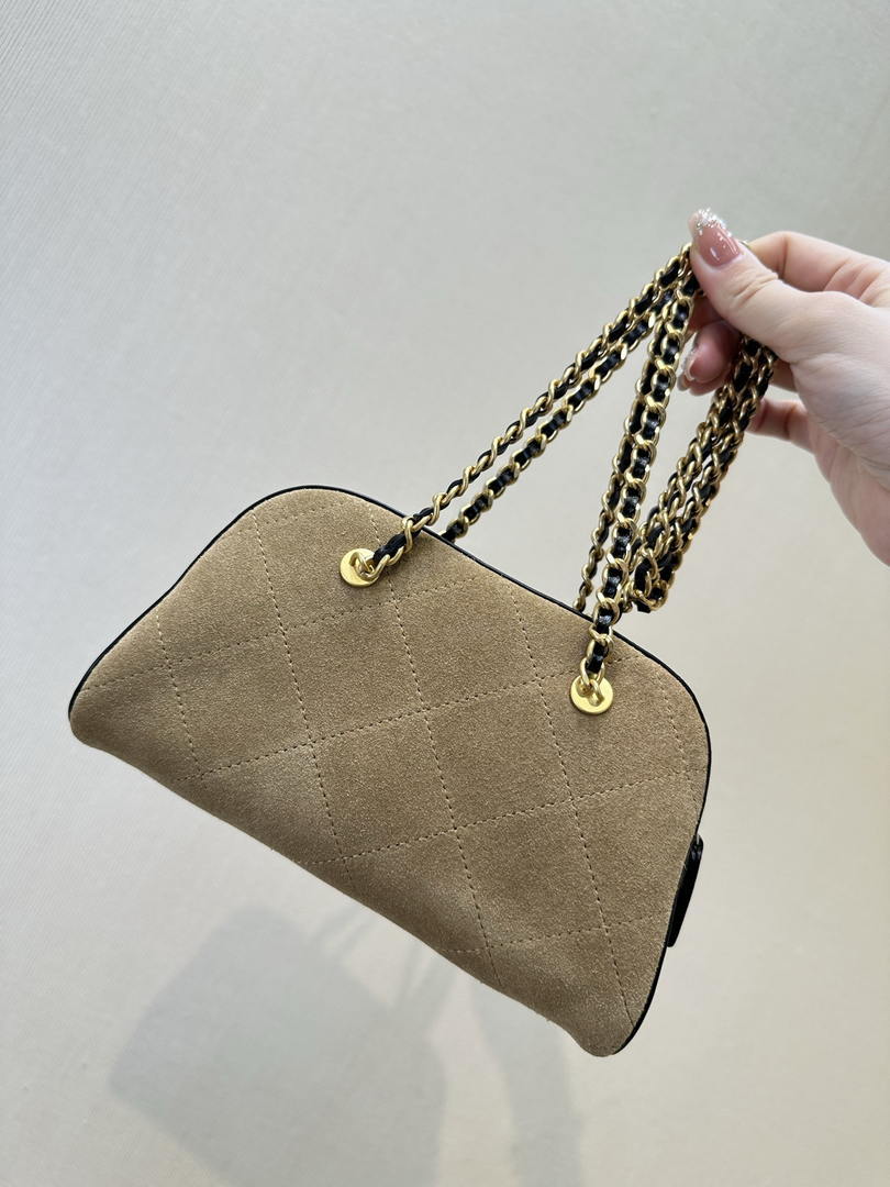 Chanel Boston Bowling Bag  With Handel Suede Calfskin & Gold-Tone Metal  AS5185 Dark Beige - Default Title - View 8
