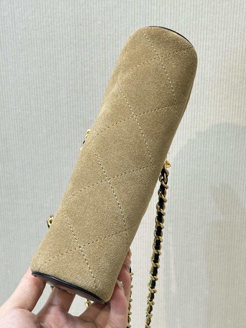 Chanel Boston Bowling Bag  With Handel Suede Calfskin & Gold-Tone Metal  AS5185 Dark Beige
