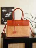 Chanel Boston Shopping Bag With Handel Suede Calfskin & Gold-Tone Metal  A66983 Brown Red