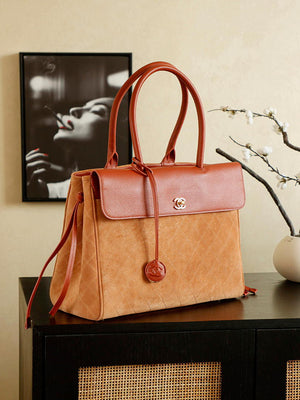 Chanel Boston Shopping Bag With Handel Suede Calfskin & Gold-Tone Metal  A66983 Brown Red - Default Title - View 2