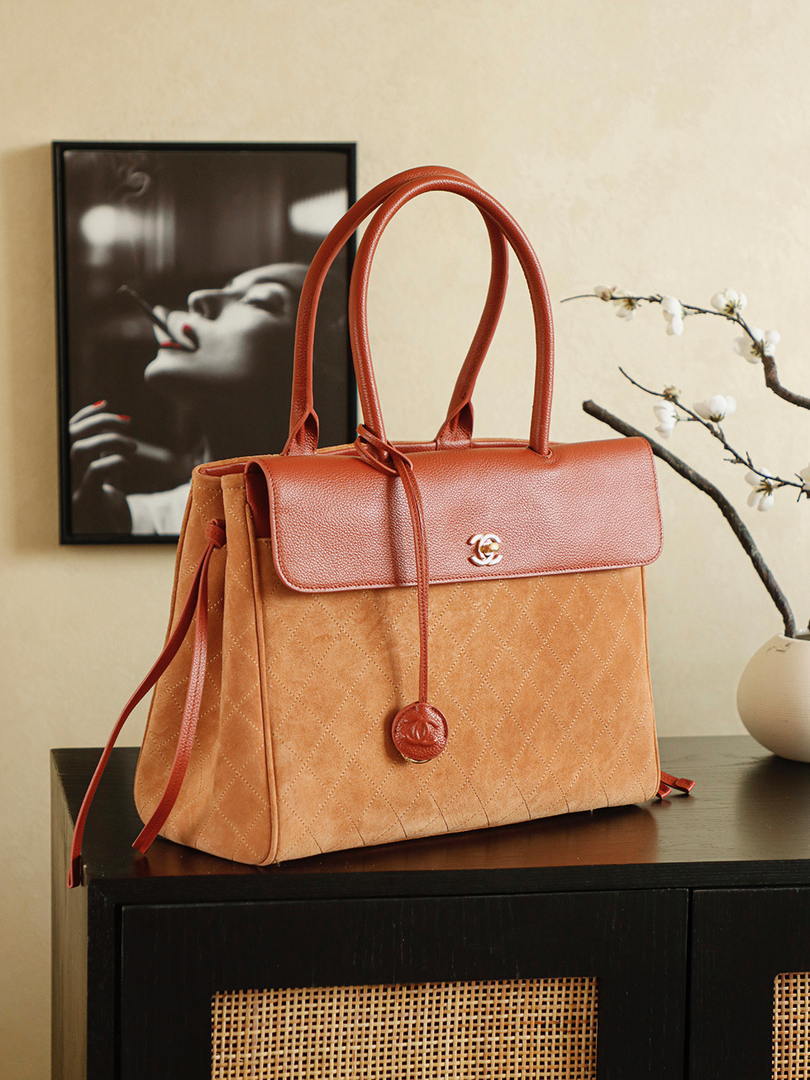 Chanel Boston Shopping Bag With Handel Suede Calfskin & Gold-Tone Metal  A66983 Brown Red - Default Title - View 2