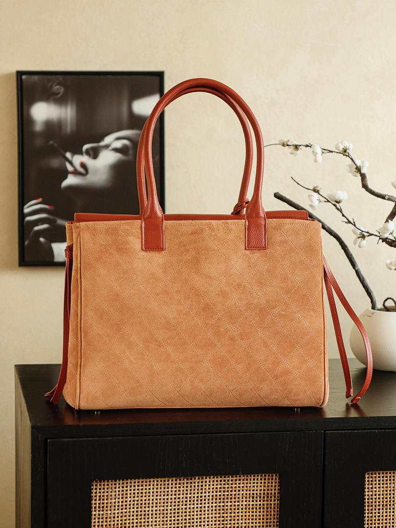 Chanel Boston Shopping Bag With Handel Suede Calfskin & Gold-Tone Metal  A66983 Brown Red