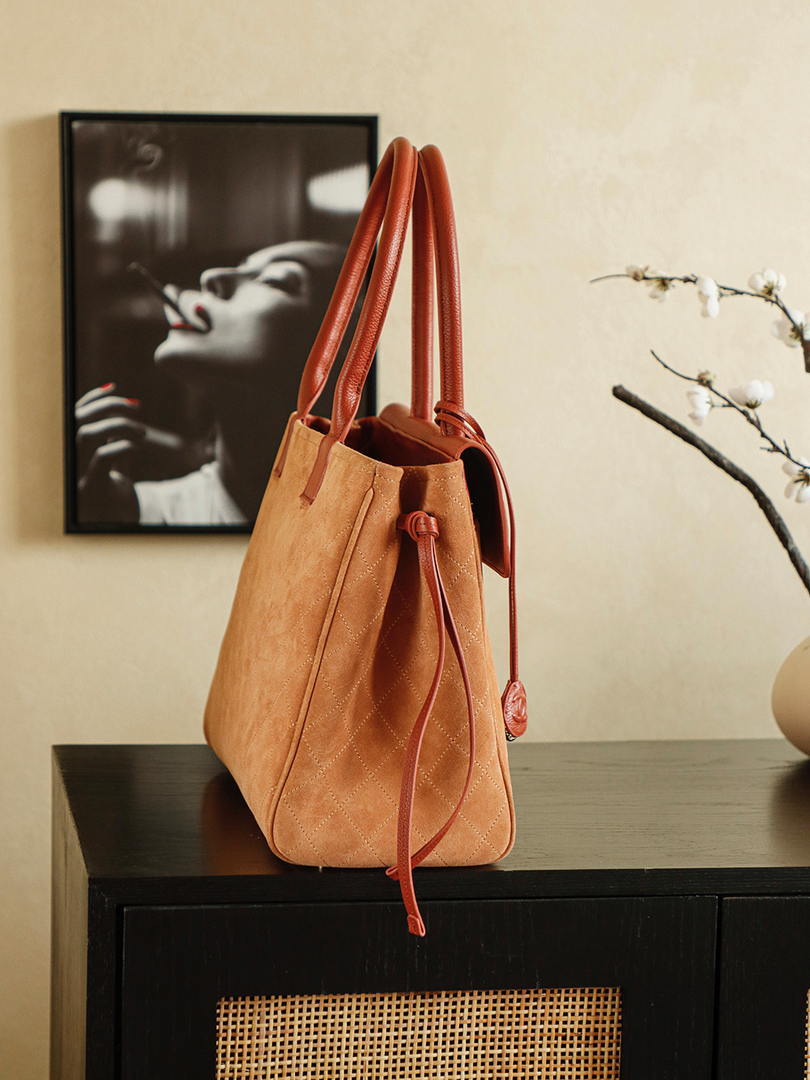Chanel Boston Shopping Bag With Handel Suede Calfskin & Gold-Tone Metal  A66983 Brown Red - Default Title - View 4