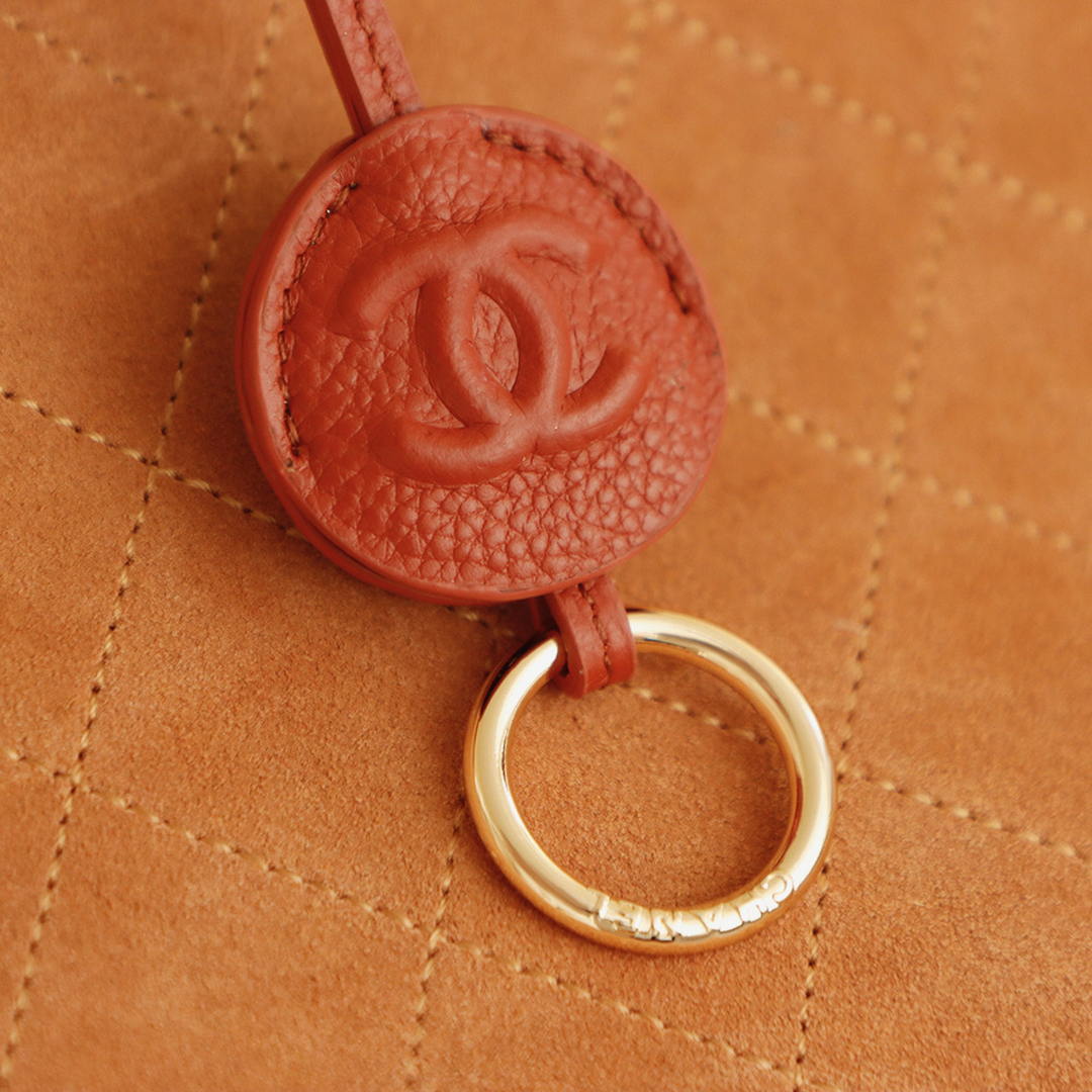 Chanel Boston Shopping Bag With Handel Suede Calfskin & Gold-Tone Metal  A66983 Brown Red