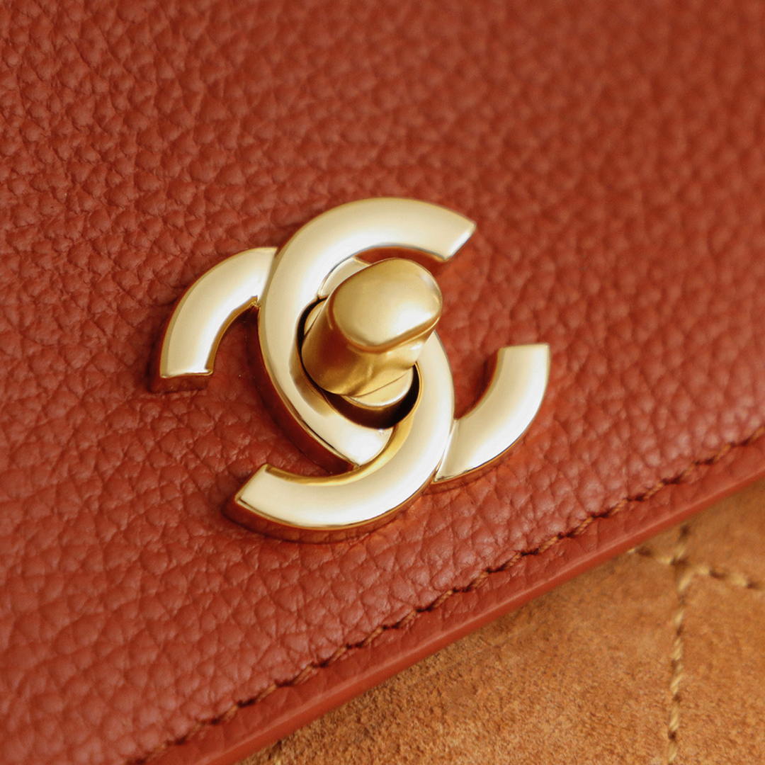 Chanel Boston Shopping Bag With Handel Suede Calfskin & Gold-Tone Metal  A66983 Brown Red