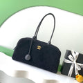 Chanel Large Bowling  Bag With Handel Suede Calfskin & Gold-Tone Metal  AS6211  Black - Default Title - View 1