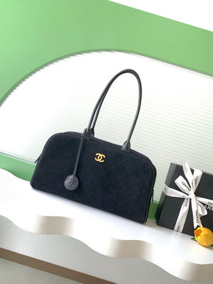 Chanel Large Bowling  Bag With Handel Suede Calfskin & Gold-Tone Metal  AS6211  Black - Default Title - View 1