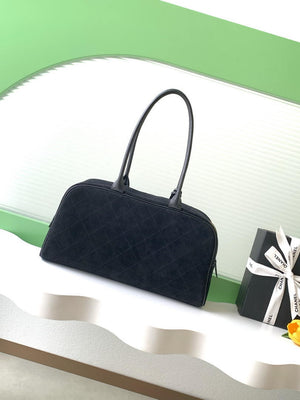 Chanel Large Bowling  Bag With Handel Suede Calfskin & Gold-Tone Metal  AS6211  Black - Default Title - View 3
