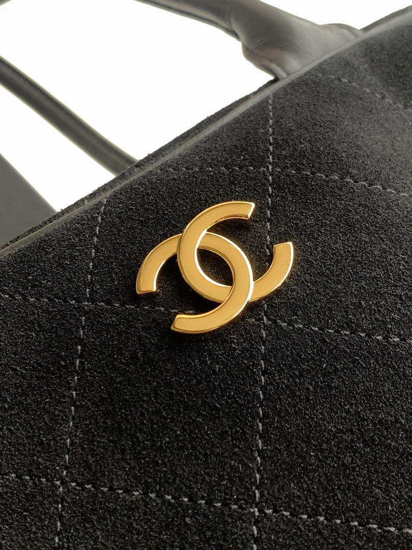 Chanel Large Bowling  Bag With Handel Suede Calfskin & Gold-Tone Metal  AS6211  Black