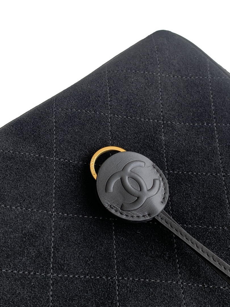 Chanel Large Bowling  Bag With Handel Suede Calfskin & Gold-Tone Metal  AS6211  Black