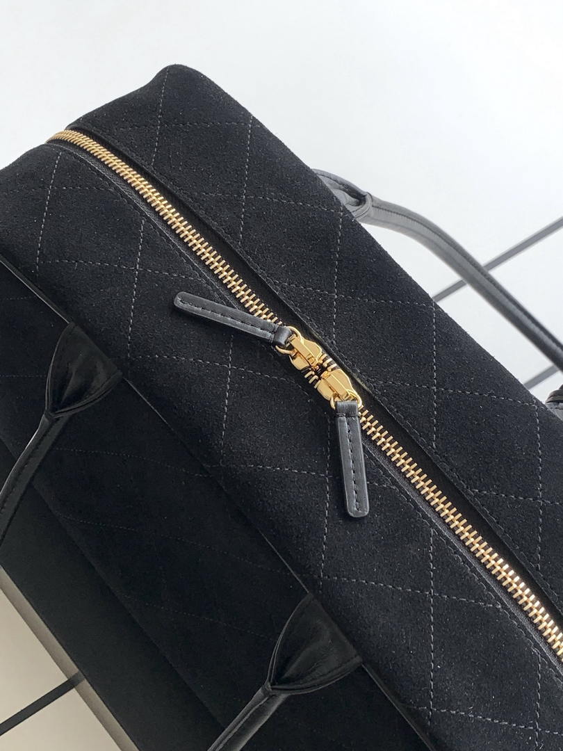 Chanel Large Bowling  Bag With Handel Suede Calfskin & Gold-Tone Metal  AS6211  Black