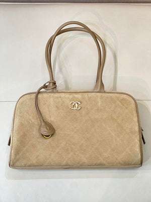 Chanel Large Bowling  Bag With Handel Suede Calfskin & Gold-Tone Metal  AS6211  Dark Beige - Default Title - View 2
