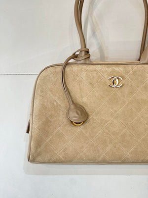 Chanel Large Bowling  Bag With Handel Suede Calfskin & Gold-Tone Metal  AS6211  Dark Beige - Default Title - View 3